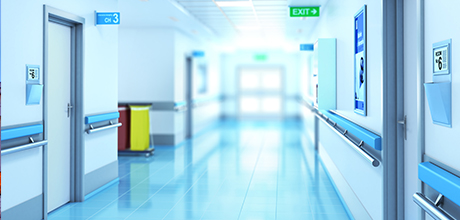 Hospital hallway blue